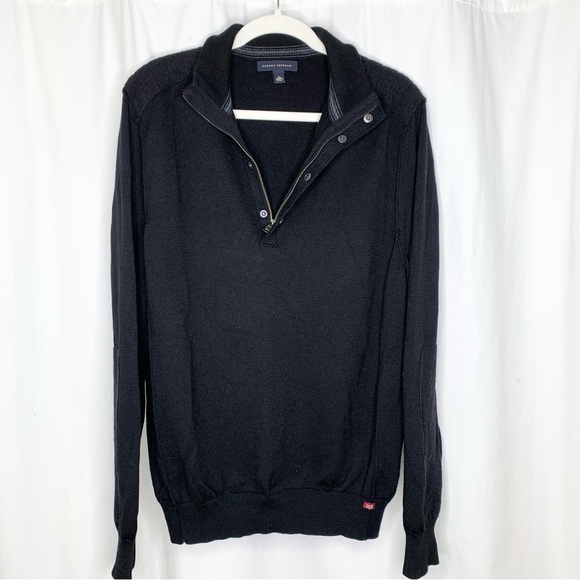 Banana Republic XL Mens Black 100% Wool Quarter Zip Sweater Excellent Condition - Picture 2 of 7